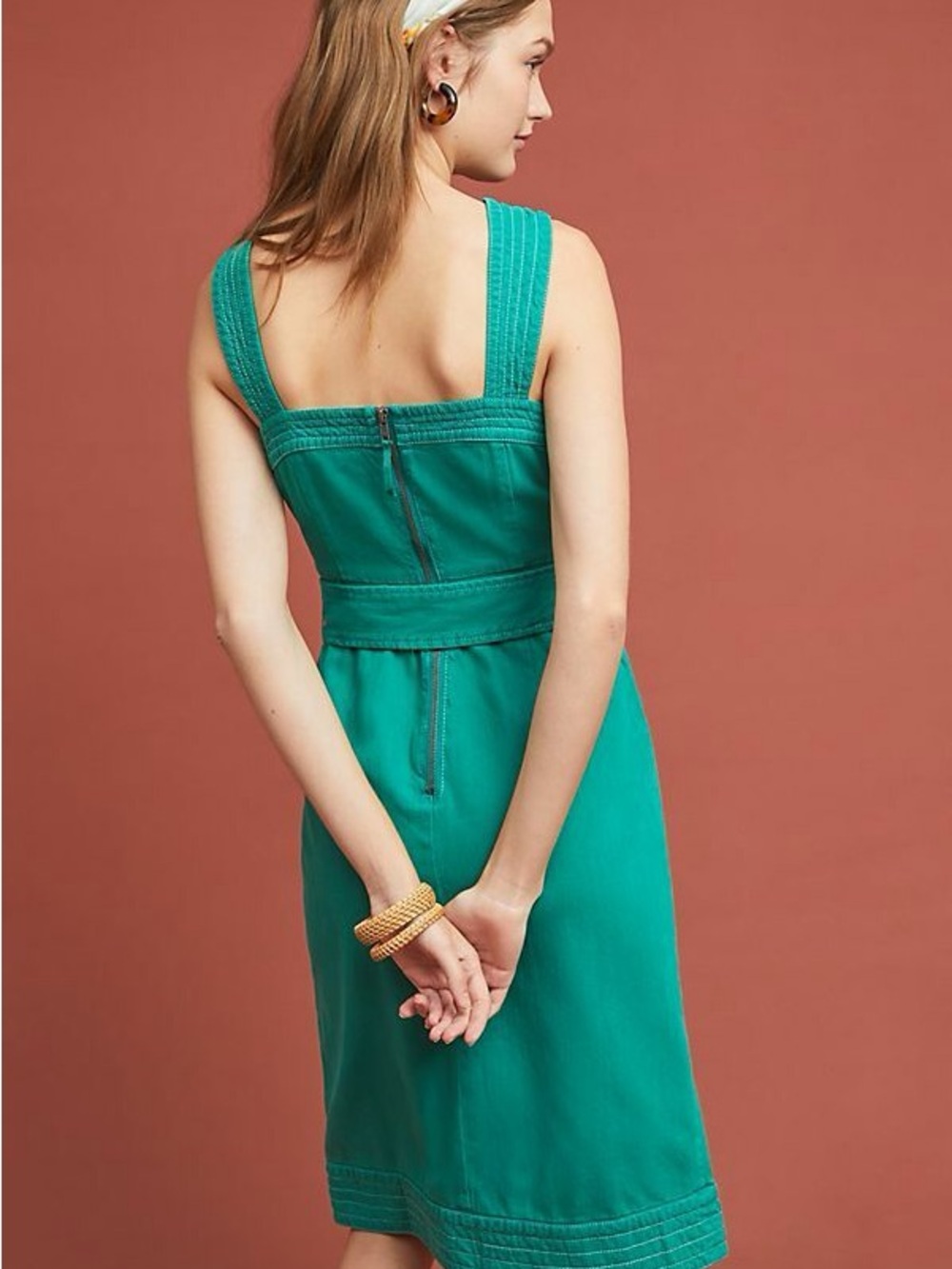 Anthropologie Maeve Elizabeth Button Front Midi Dress Green Belted US 14 - Picture 9 of 13